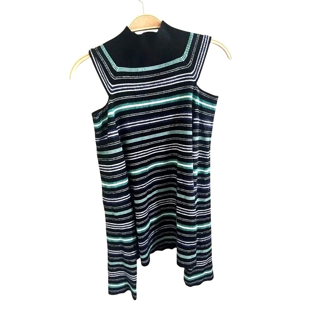 Calvin Klein Striped‎ Cold Shoulder LS Heavy Sweater Size L Classic Beetlejuice